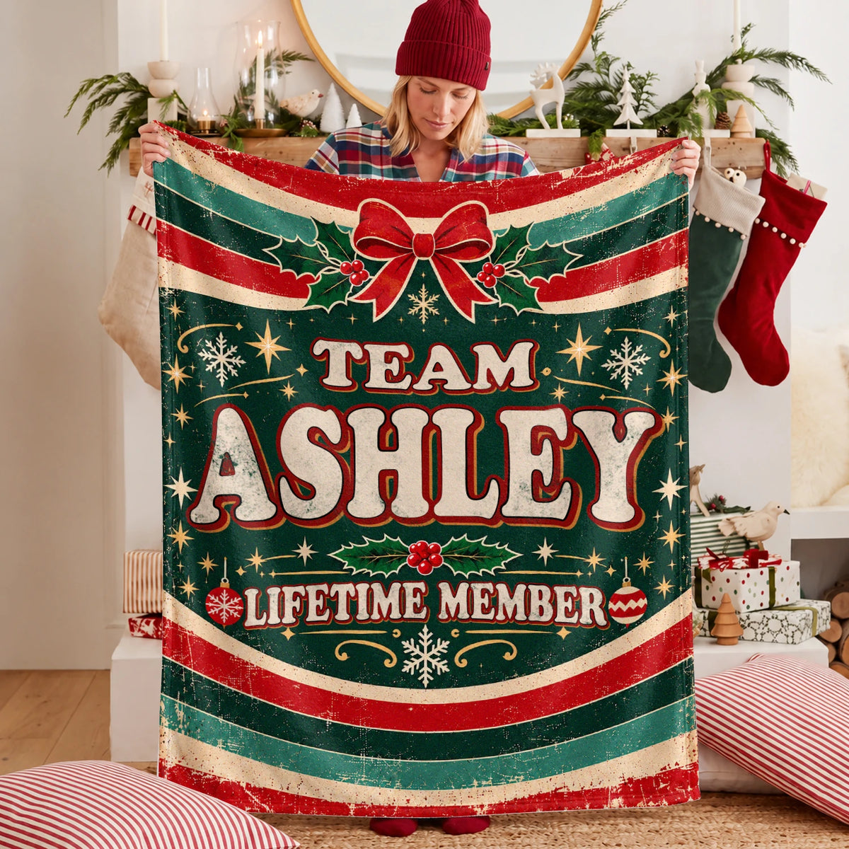 Team Your Name Lifetime Member Christmas Fleece Blanket ASHLEY 13K1 BK52