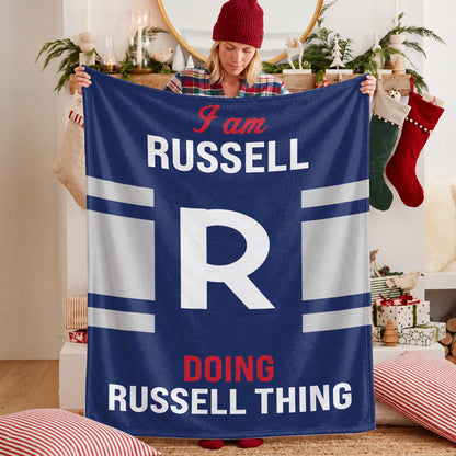 I'm Name Doing Name Things Navy Fleece Blanket RUSSELL 13K1 BK51