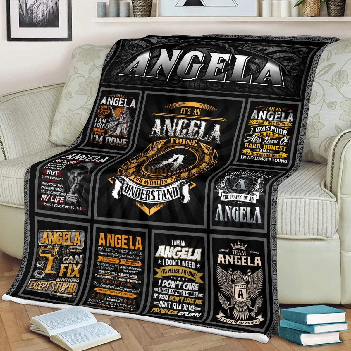 ANGELA Personalized Blanket | Custom Name Cozy Throw Gift 13K1-BK2