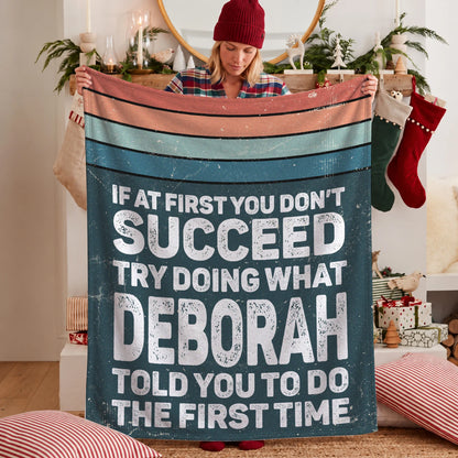 If At First You Don’t Succeed Retro Green Fleece Blanket DEBORAH 13K1 BK29