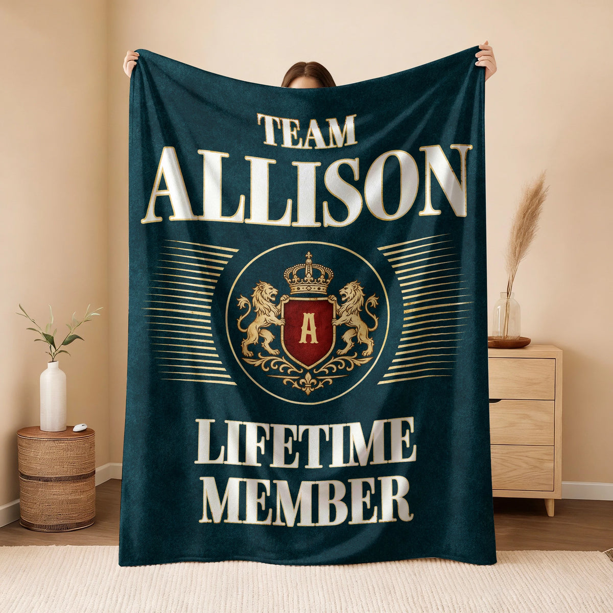 Team Your Name Lifetime Member Sage Green Fleece Blanket ALLISON 13K1 BK42