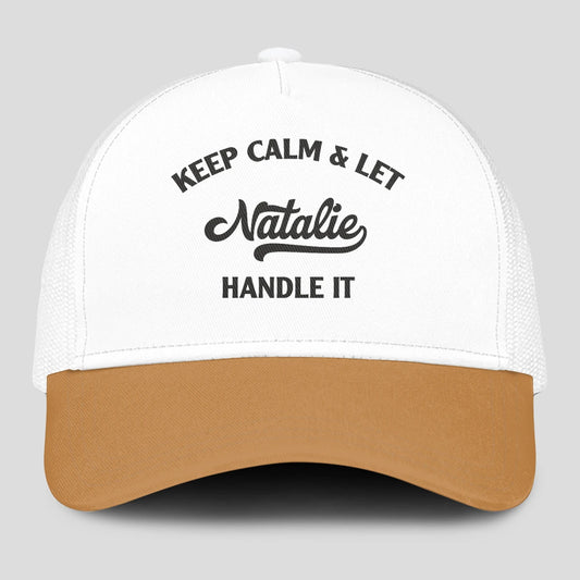 Keep Calm & Let Your Name Handle It Yellow And White Mesh Cap NATALIE 13K1 C205PF
