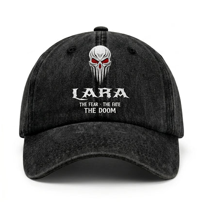 Your Name The Fear The Fate The Doom Skull Washed Cap LARA 13K1 C98PF