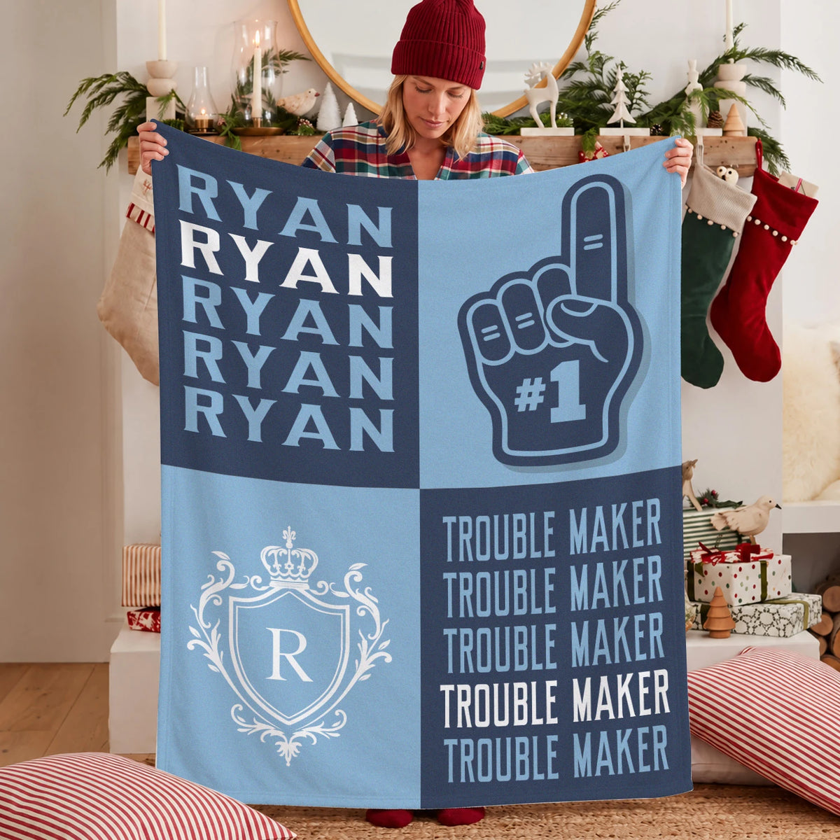 Trouble Maker Funny Blue Fleece Blanket RYAN 13K1 BK21