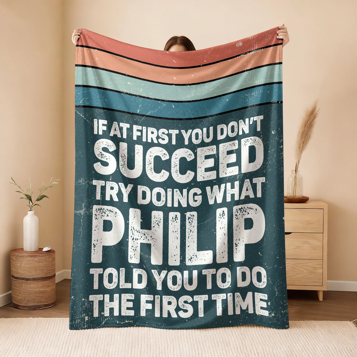 If At First You Don’t Succeed Retro Green Fleece Blanket PHILIP 13K1 BK29