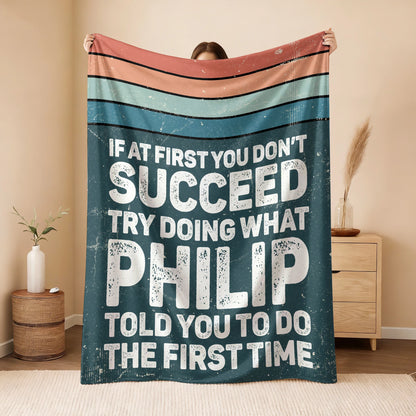 If At First You Don’t Succeed Retro Green Fleece Blanket PHILIP 13K1 BK29