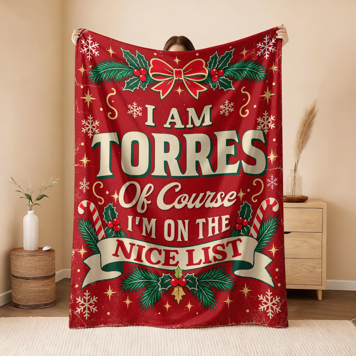 I'm Name Of Course I'm On The Nice List Christmas Fleece Blanket TORRES 13K1 BK56