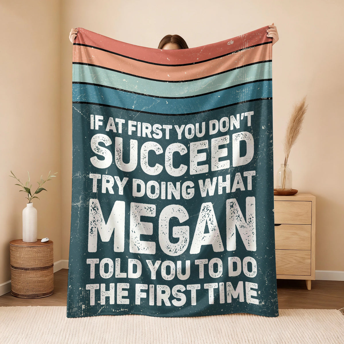 If At First You Don’t Succeed Retro Green Fleece Blanket MEGAN 13K1 BK29