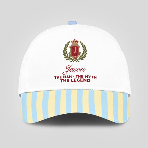 The Man The Myth The Legend Blue And Yellow Striped Beach Cap JASON 13K1 C118PF