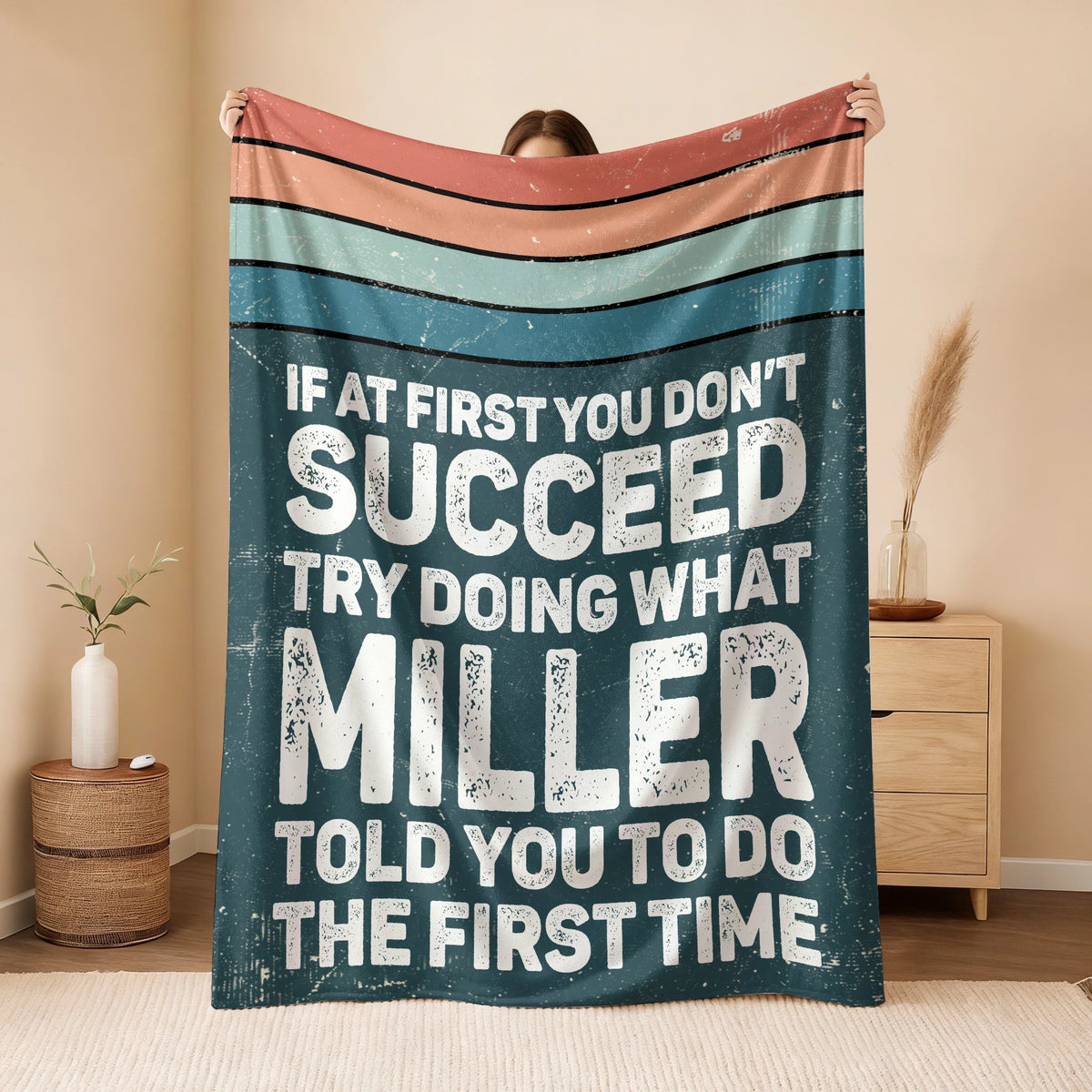 If At First You Don’t Succeed Retro Green Fleece Blanket MILLER 13K1 BK29