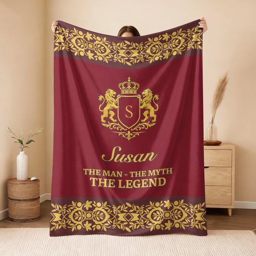 The Man The Myth The Legend Royal Red And Yellow Fleece Blanket SUSAN 13K1 BK05