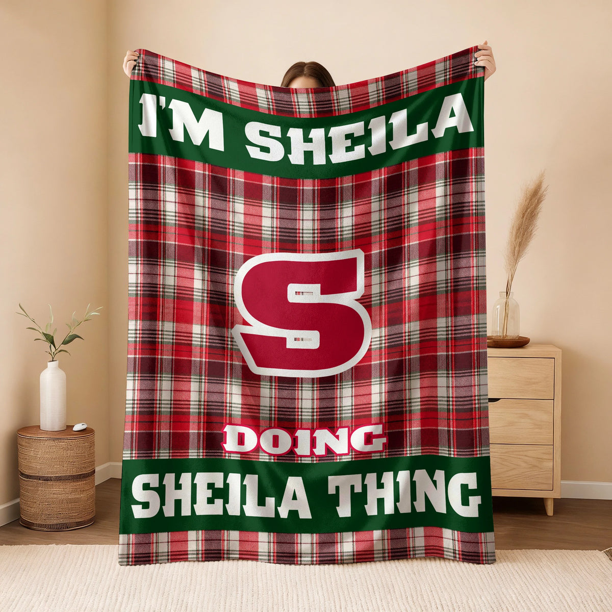 I'm Name Doing Name Things Red Plaid Fleece Blanket SHEILA 13K1 BK49
