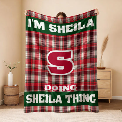I'm Name Doing Name Things Red Plaid Fleece Blanket SHEILA 13K1 BK49