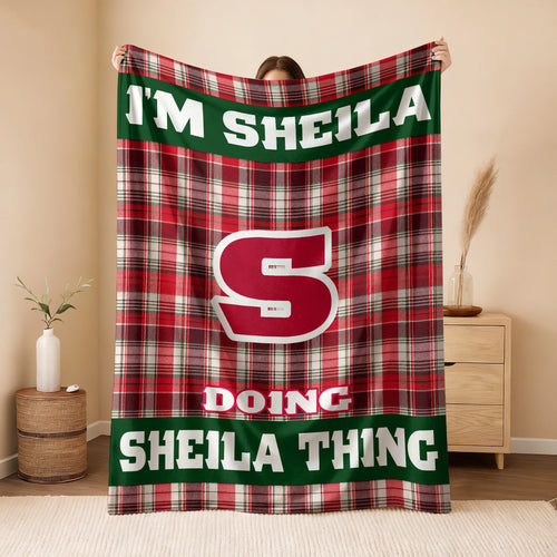 I'm Name Doing Name Things Red Plaid Fleece Blanket SHEILA 13K1 BK49