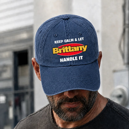 Keep Calm & Let Your Name Handle It Yellow And Red Logo Washed Cap BRITTANY 13K1 C172PF