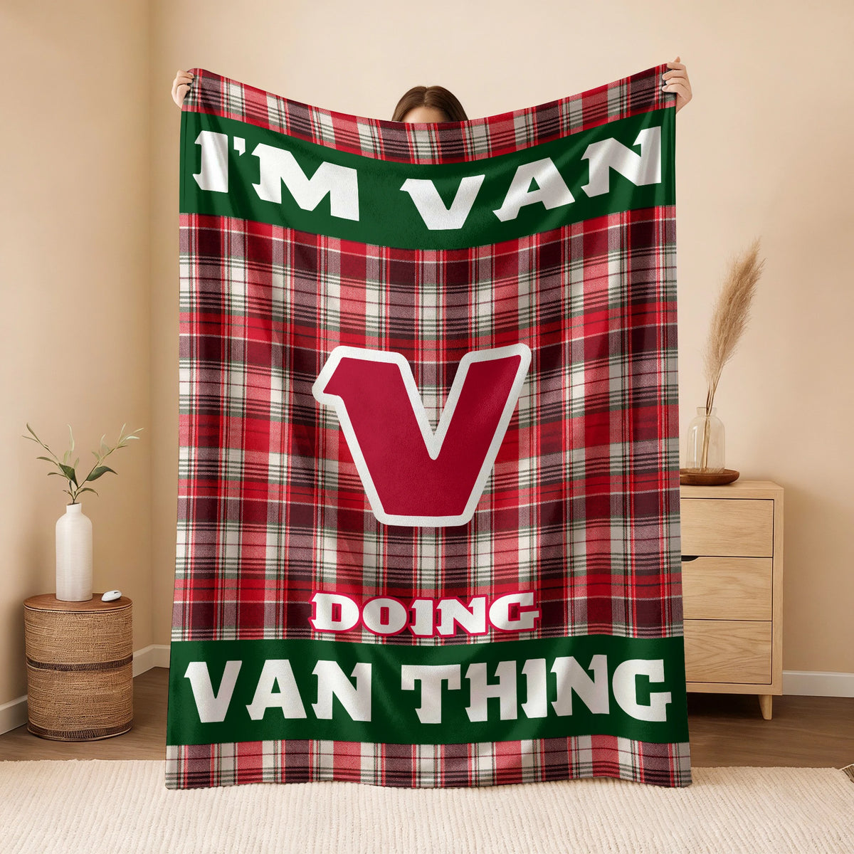 I'm Name Doing Name Things Red Plaid Fleece Blanket VAN 13K1 BK49