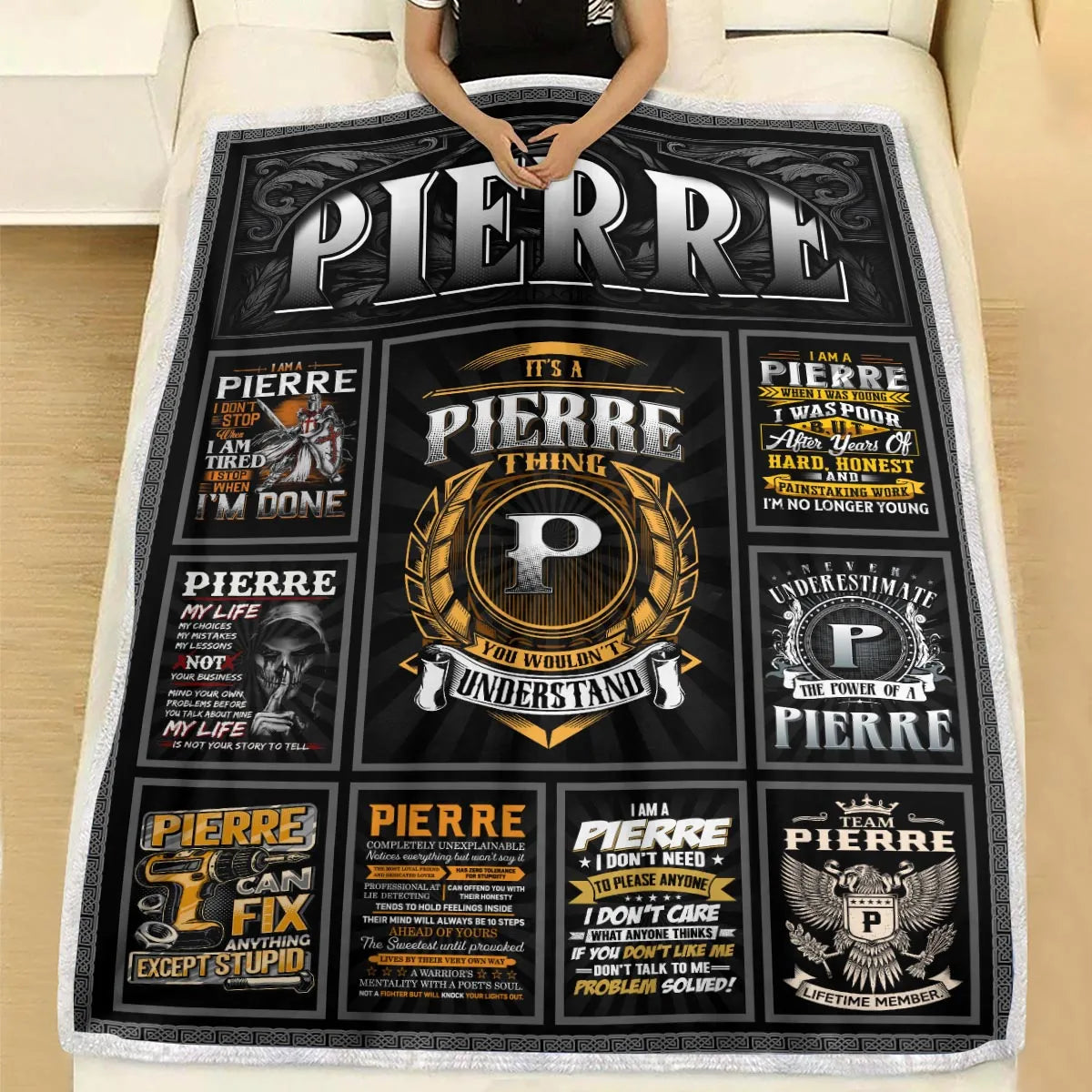 PIERRE Personalized Blanket | Custom Name Cozy Throw Gift 13K1-BK2