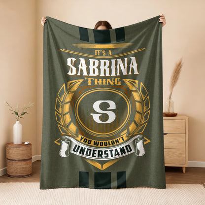 It's A Your Name Thing Olive Green Logo Fleece Blanket SABRINA 13K1 BK31