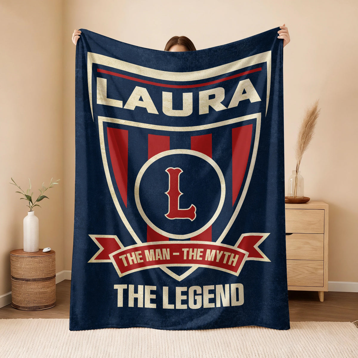 The Man The Myth The Legend Blue Burgundy Baseball Blanket LAURA 13K1 BK18
