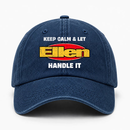Keep Calm & Let Your Name Handle It Yellow And Red Logo Washed Cap ELLEN 13K1 C172PF