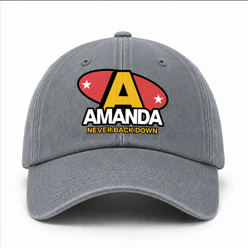 Never Back Down With Your Name And Initial Letter Washed Cap AMANDA 13K1 C82PF