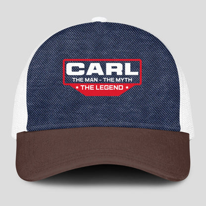 The Man The Myth The Legend Navy Brown And White Mesh Cap CARL 13K1 C200PF