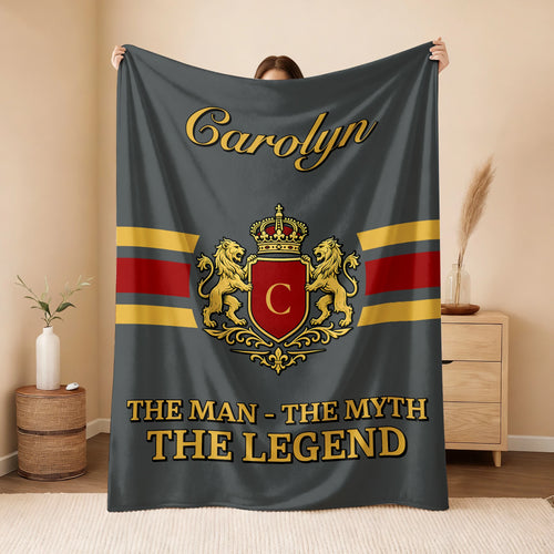 The Man The Myth The Legend Blue & Gold Fleece Blanket CAROLYN 13K1 BK07