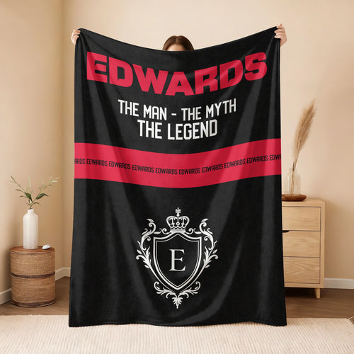 The Man The Myth The Legend Black Red Fleece Blanket EDWARDS 13K1 BK14