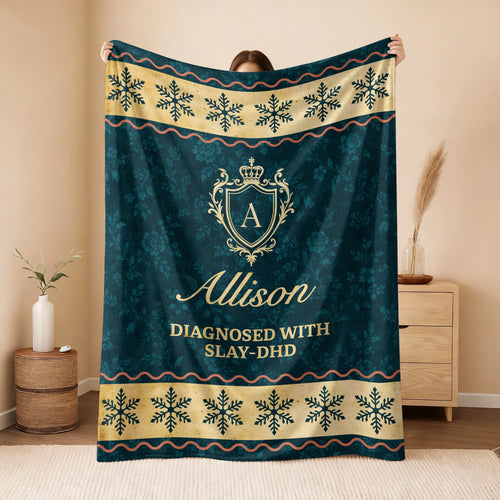 Diagnosed With Slay-DHD Vintage Sage Green Fleece Blanket ALLISON 13K1 BK38