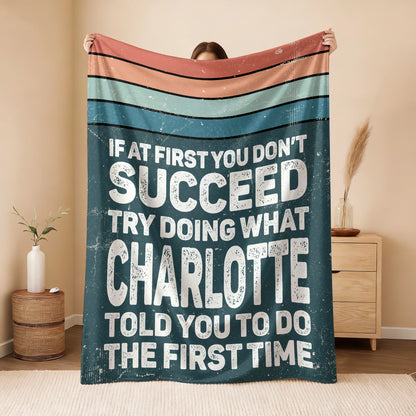 If At First You Don’t Succeed Retro Green Fleece Blanket CHARLOTTE 13K1 BK29