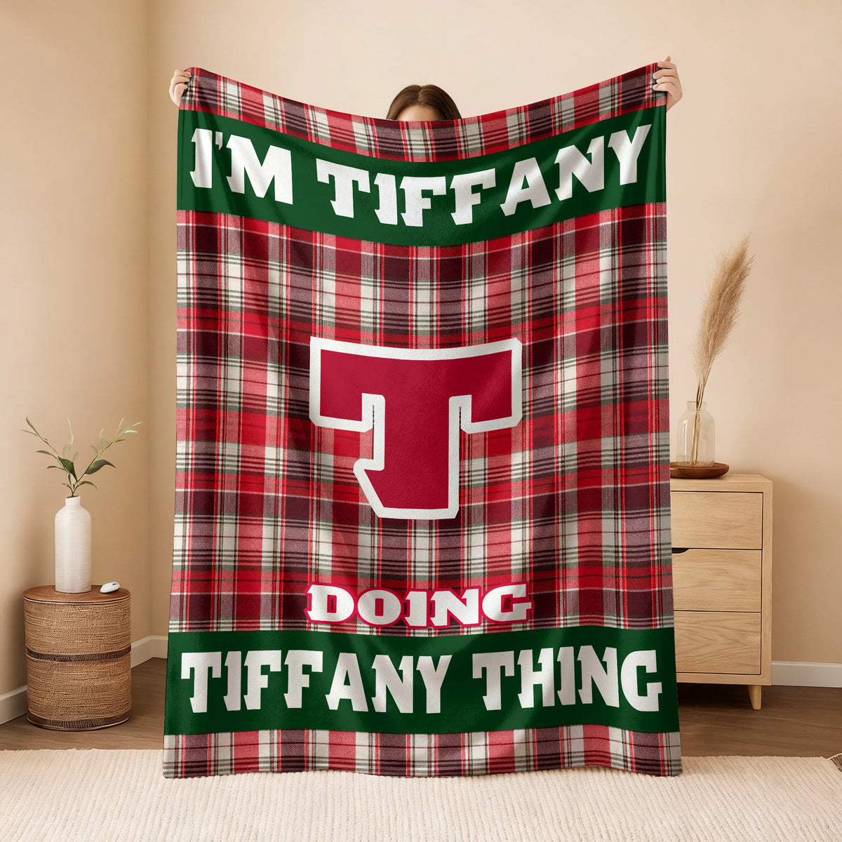 I'm Name Doing Name Things Red Plaid Fleece Blanket TIFFANY 13K1 BK49
