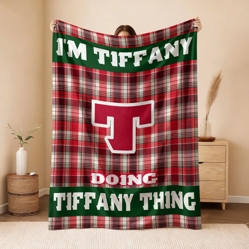I'm Name Doing Name Things Red Plaid Fleece Blanket TIFFANY 13K1 BK49