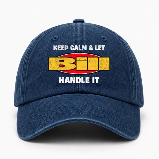 Keep Calm & Let Your Name Handle It Yellow And Red Logo Washed Cap BILL 13K1 C172PF