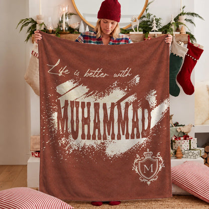 Life Is Better With Your Name Terracotta Cream Fleece Blanket MUHAMMAD 13K1 BK30