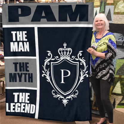 The Man The Myth The Legend Navy Gray & Gold Fleece Blanket  PAM 13K1 BK09