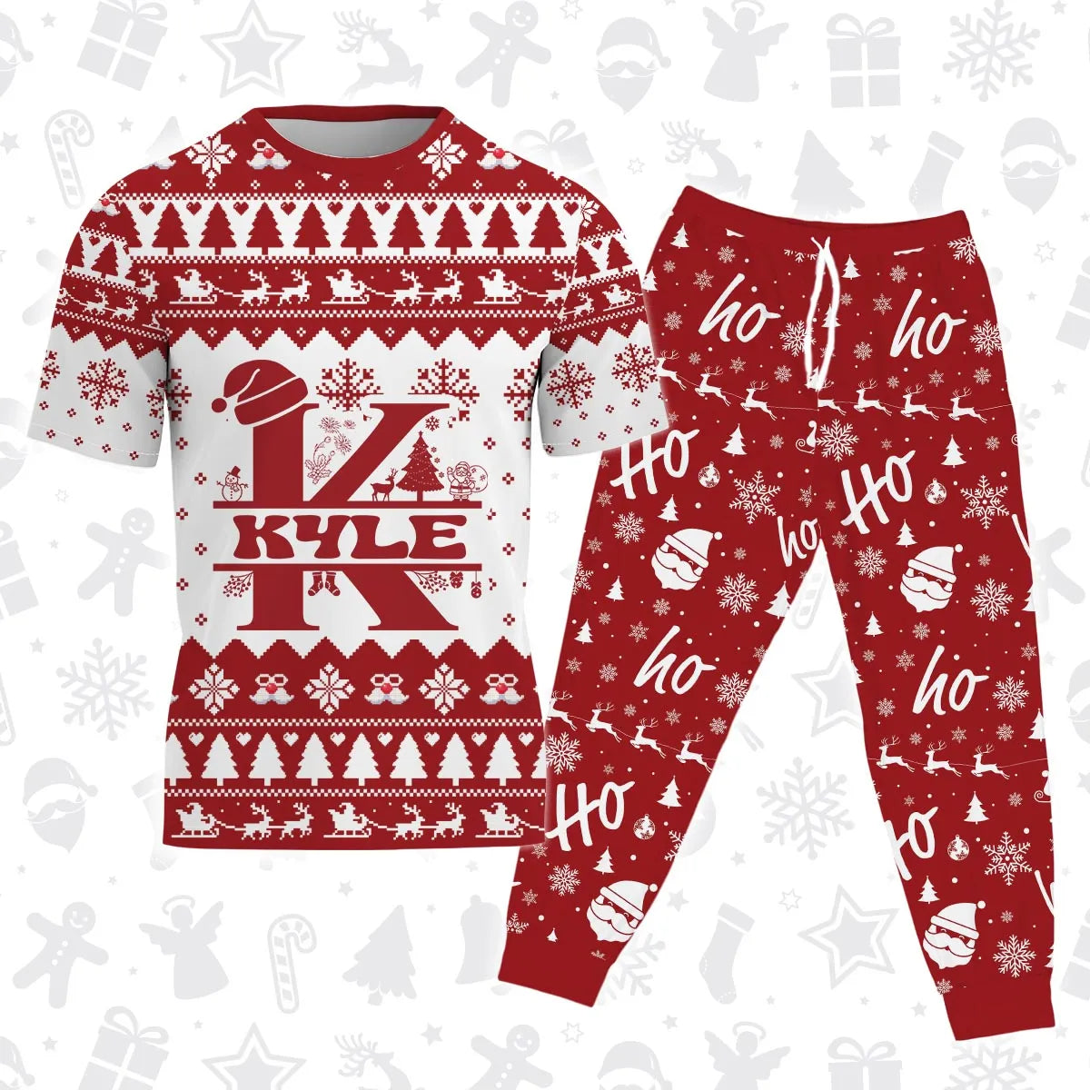 KYLE Personalized Christmas T-Shirt Pajama Set - Holiday Gift Outfit 13K1-CR2