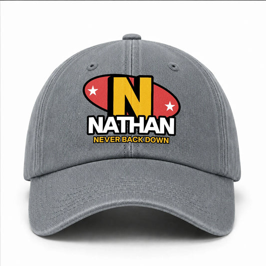 Never Back Down With Your Name And Initial Letter Washed Cap NATHAN 13K1 C82PF