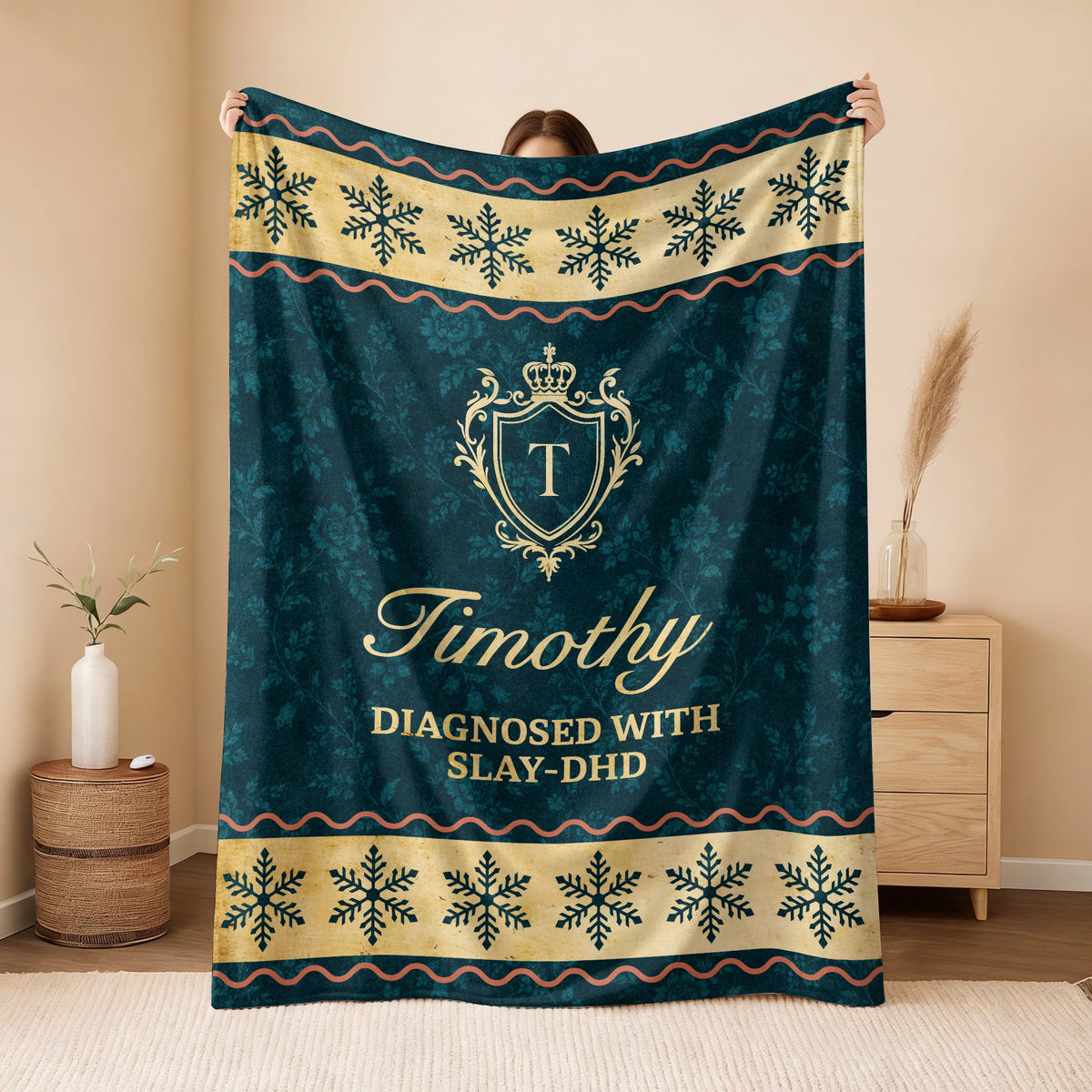 Diagnosed With Slay-DHD Vintage Sage Green Fleece Blanket TIMOTHY 13K1 BK38