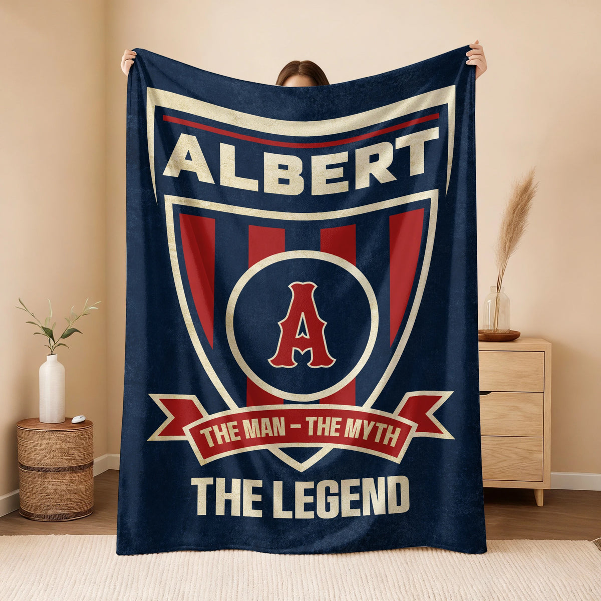 The Man The Myth The Legend Blue Burgundy Baseball Blanket ALBERT 13K1 BK18