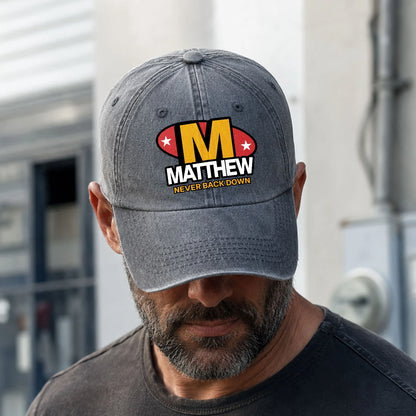 Never Back Down With Your Name And Initial Letter Washed Cap MATTHEW 13K1 C82PF