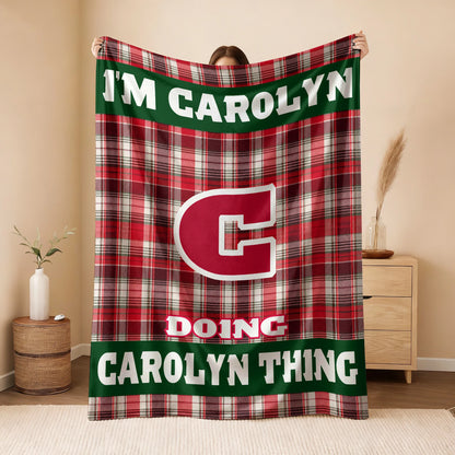 I'm Name Doing Name Things Red Plaid Fleece Blanket CAROLYN 13K1 BK49