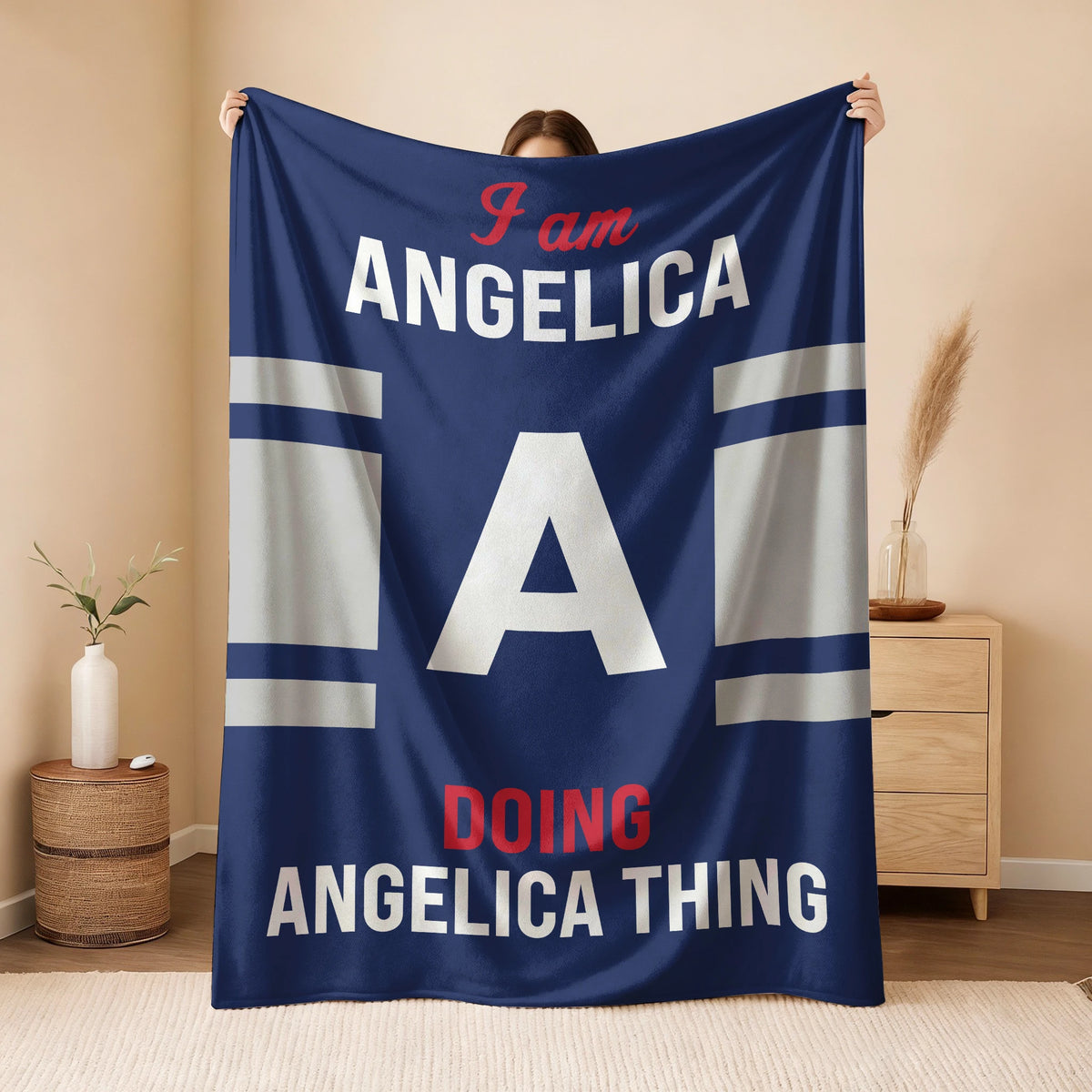 I'm Name Doing Name Things Navy Fleece Blanket ANGELICA 13K1 BK51