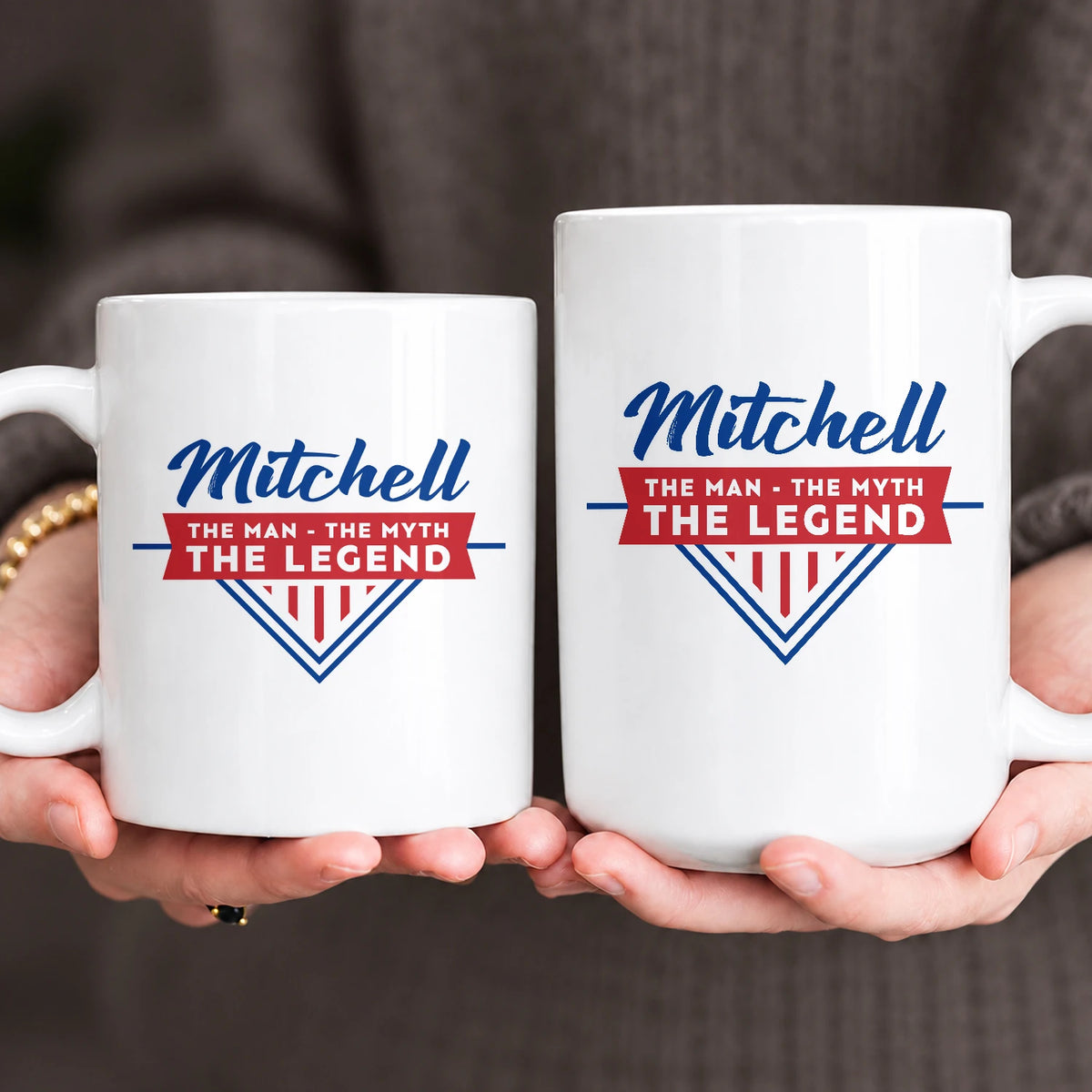 The Man The Myth The Legend Red And Blue Logo Mug MITCHELL 13K1 MG34