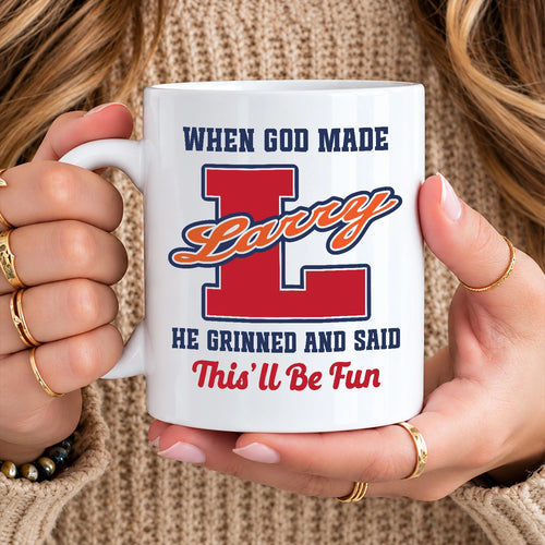When God Made Your Name Personalized Baseball Mug LARRY 13K1 MG07