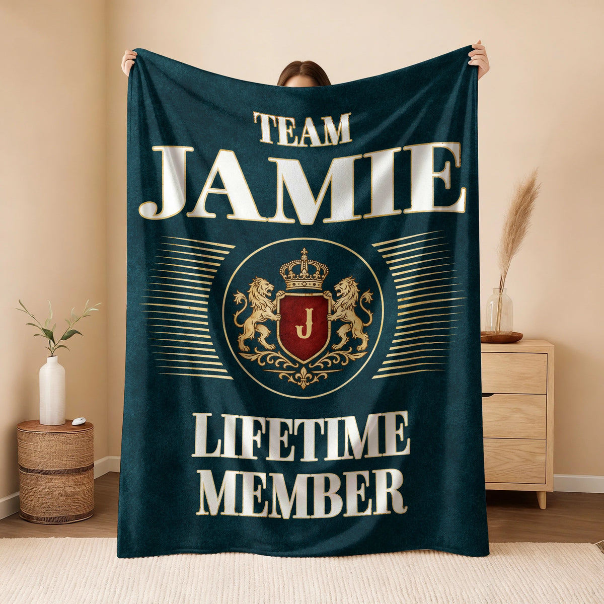 Team Your Name Lifetime Member Sage Green Fleece Blanket JAMIE 13K1 BK42