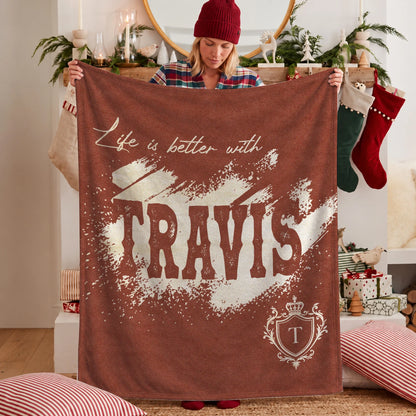 Life Is Better With Your Name Terracotta Cream Fleece Blanket TRAVIS 13K1 BK30