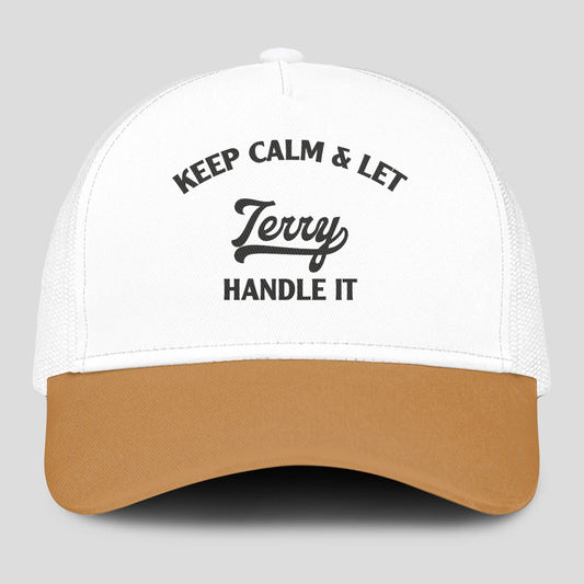 Keep Calm & Let Your Name Handle It Yellow And White Mesh Cap TERRY 13K1 C205PF