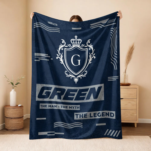 The Man The Myth The Legend Blue & Gray Fleece Blanket  GREEN 13K1 BK08