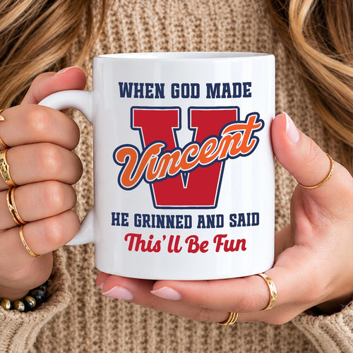 When God Made Your Name Personalized Baseball Mug VINCENT 13K1 MG07