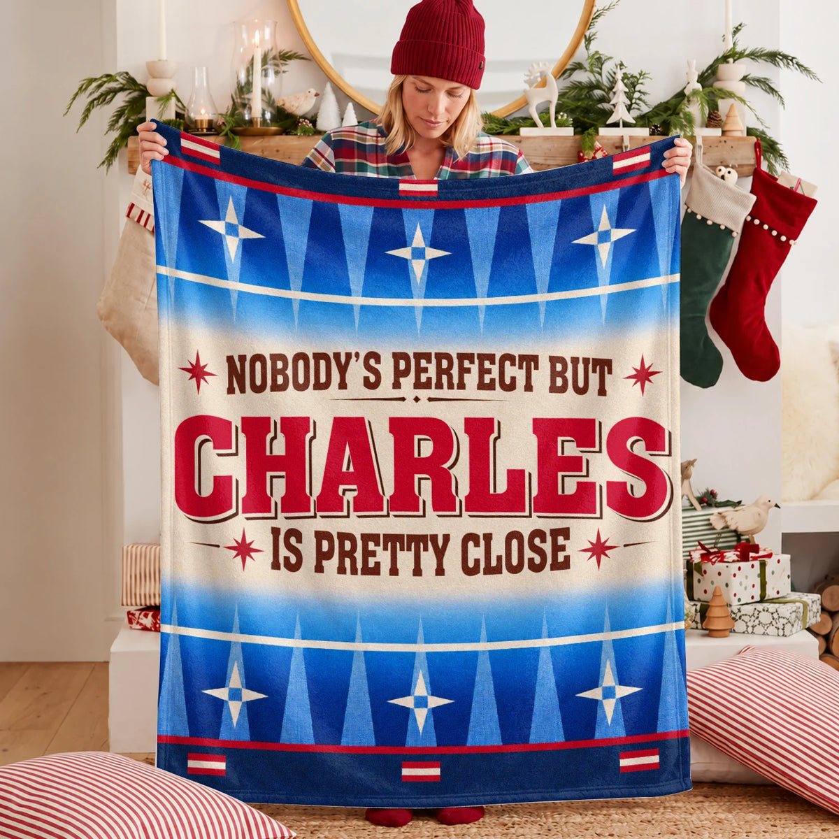 Nobody's Perfect But Your Name Is Close Native American Fleece Blanket CHARLES 13K1 BK57